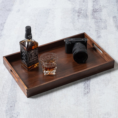 KINWELL Rectangle Black Walnut Wood Serving Tray Ottoman Tray