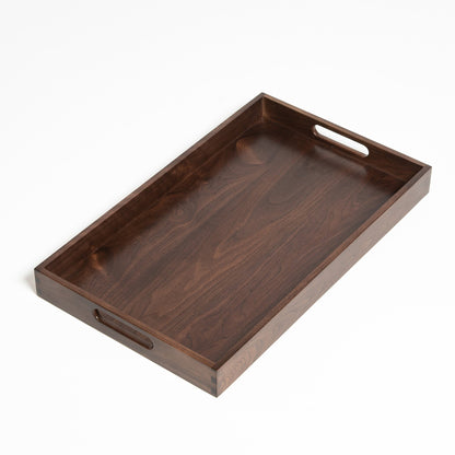 KINWELL Rectangle Black Walnut Wood Serving Tray Ottoman Tray