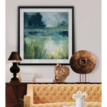 Reflections Edge -Custom Framed Print - blue, white, grey, yellow, green, silver, gold