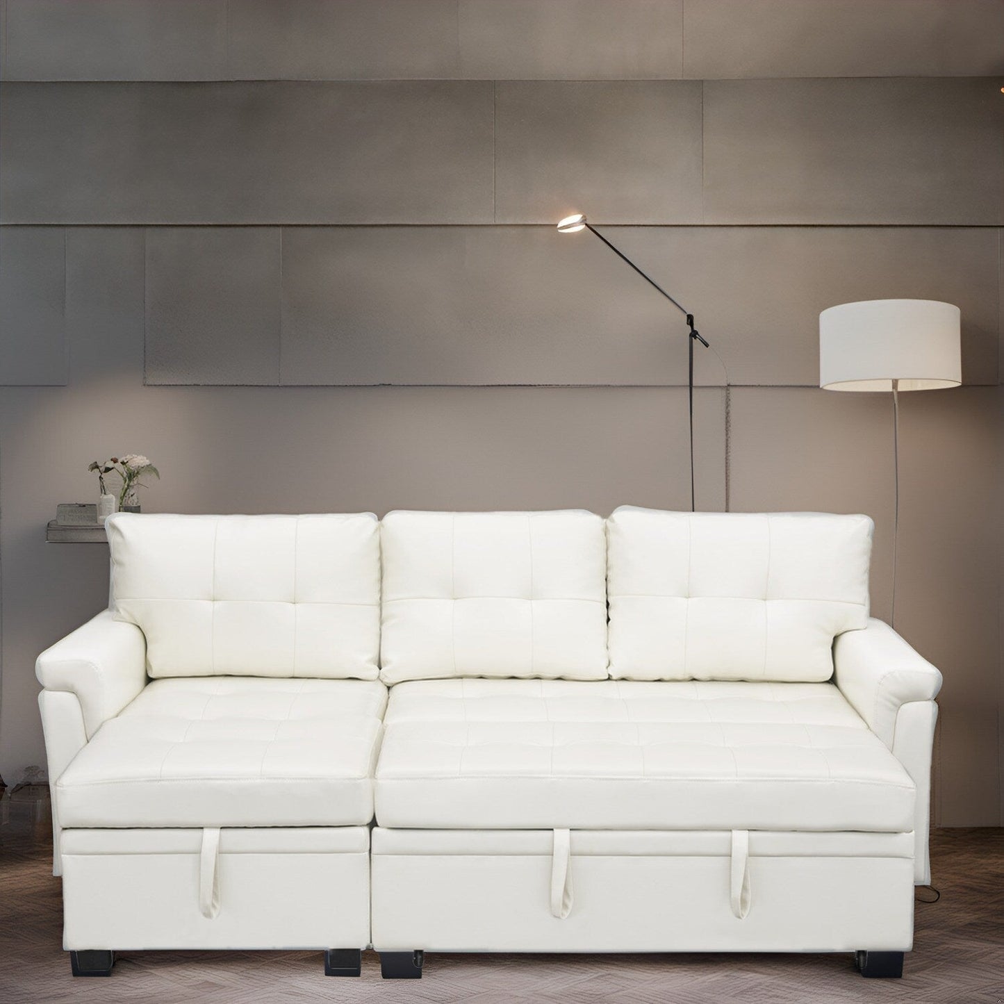 Reversible Sectional Sofa with Pull-Out Sleeper Bed, Hidden Storage Chaise, Durable Legs,