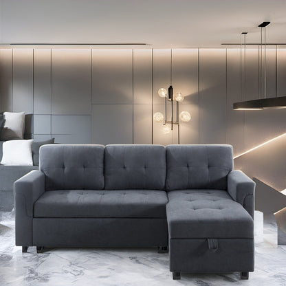 Reversible Sectional Sofa with Pull-Out Sleeper Bed, Hidden Storage Chaise, Durable Legs,