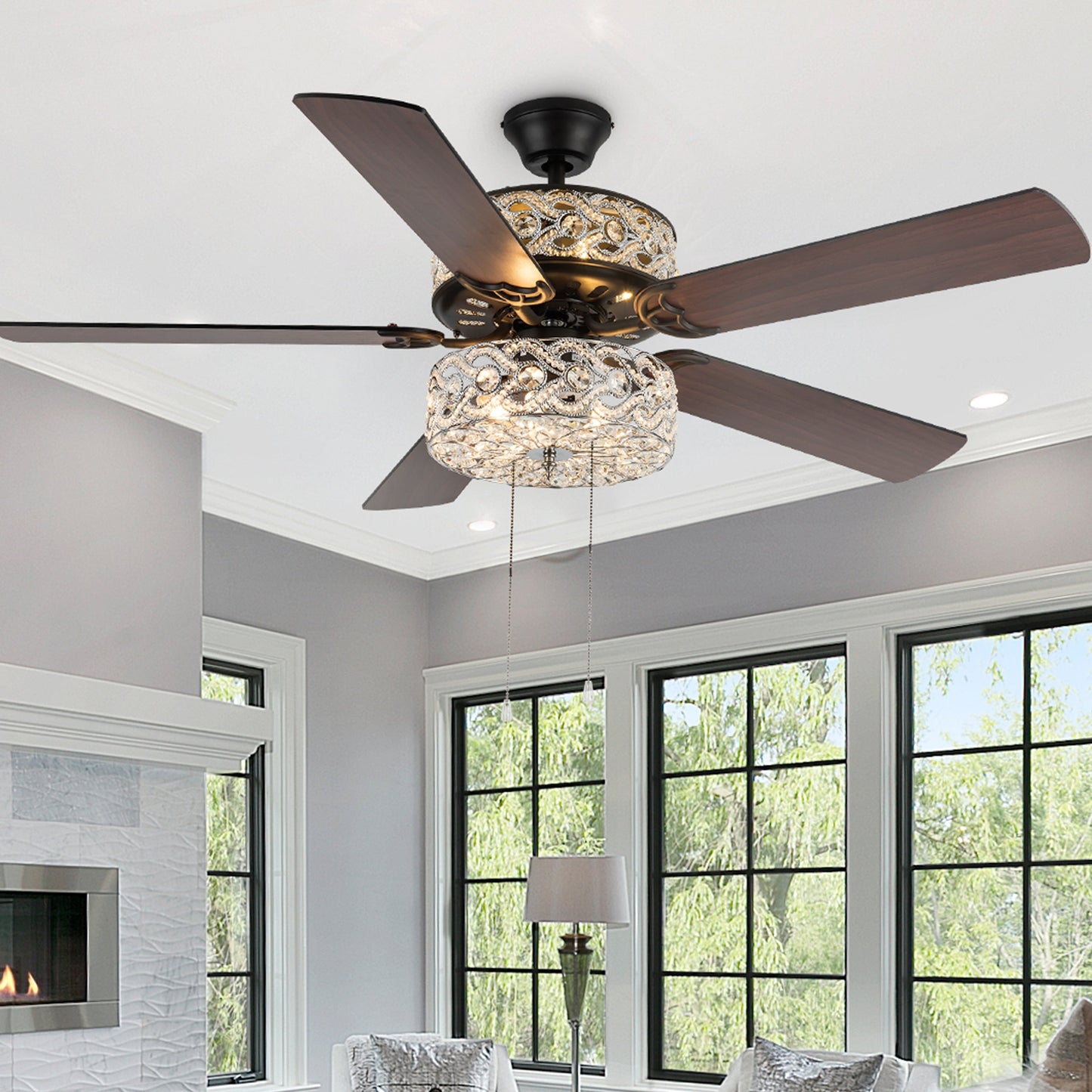 River of Goods Olivia Oil Rubbed Bronze Finish/ Crystal 52-inch LED Ceiling Fan - 52L x 52W x 18.25H - 52L x 52W x 18.25H