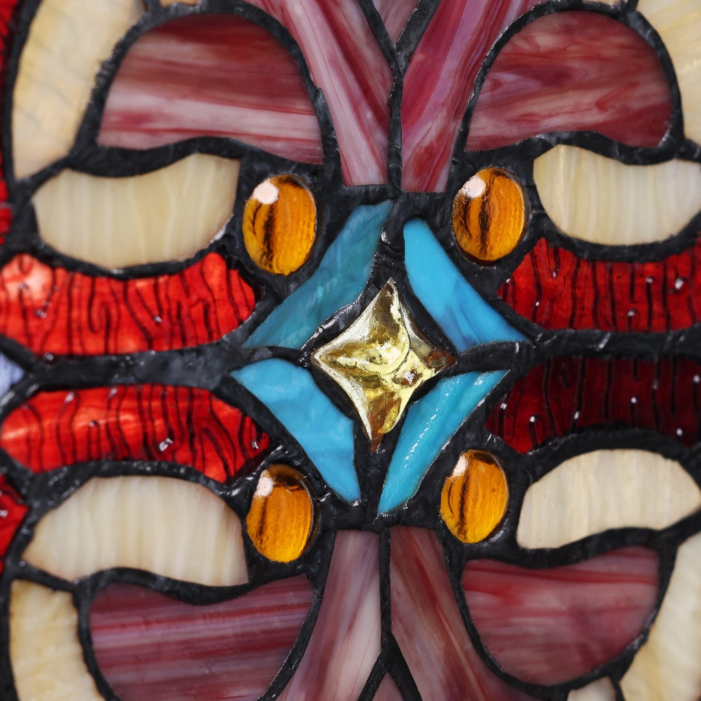 River of Goods Victorian Stained Glass Fleur De Lis Window Panel - 9.5L x 0.25W x 36H