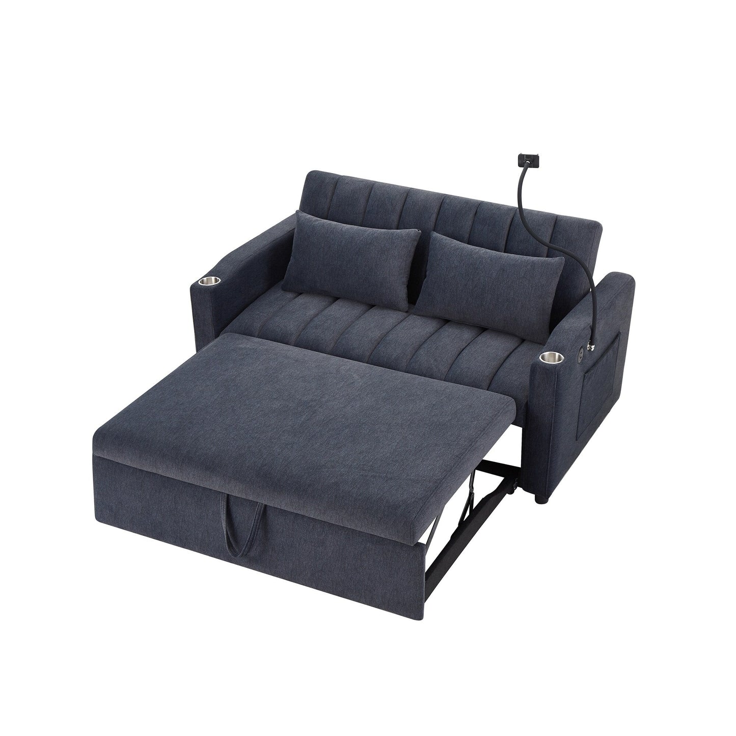 Roomfitters Convertible Loveseat Sofa Bed with USB Ports, Side Pockets, Cup Holders, and Swivel Phone Holder for Living Room