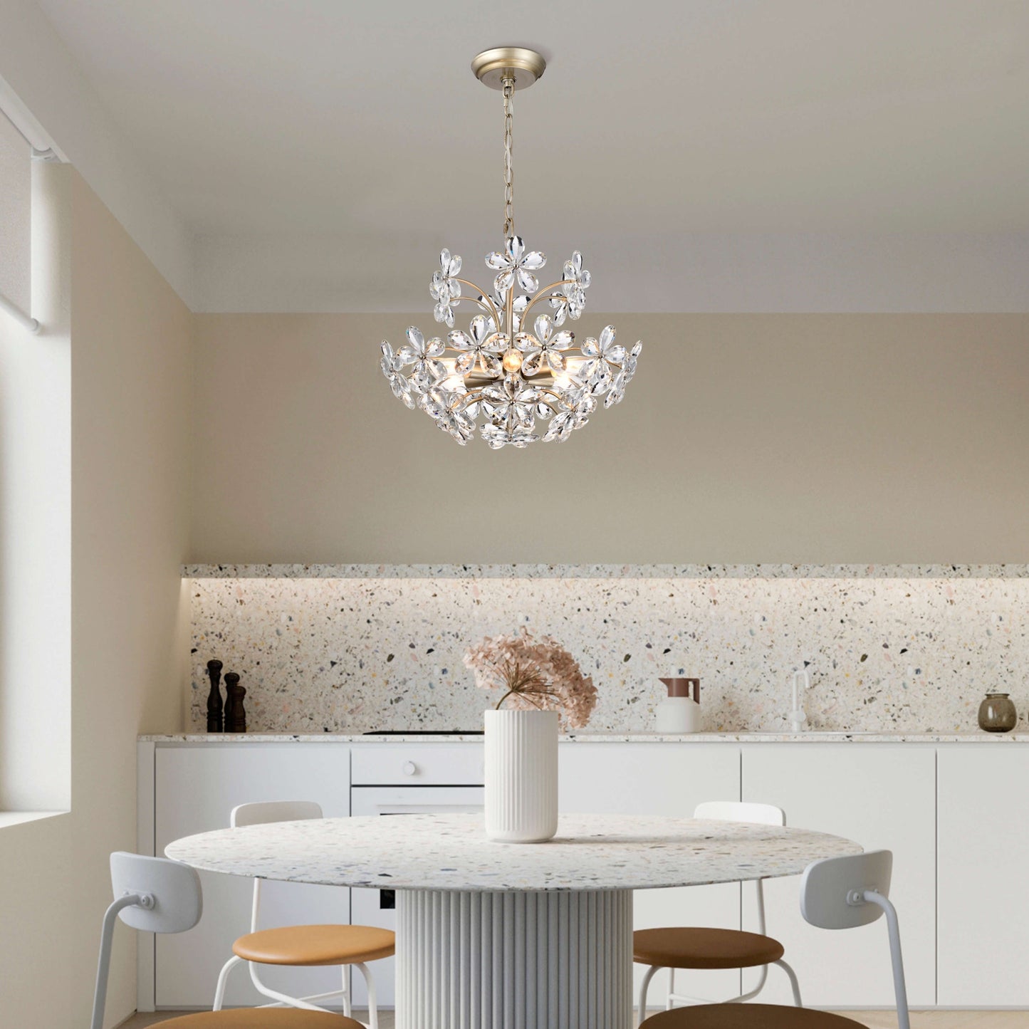 Rosa 6-Light Brushed Silver-ish Champagne Flower Crystal Chandelier