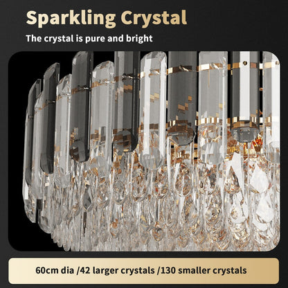 Round Layer Shining Crystal Ceiling Chandelier Lamp with 3 Color Lighting Pendant Light Fixture