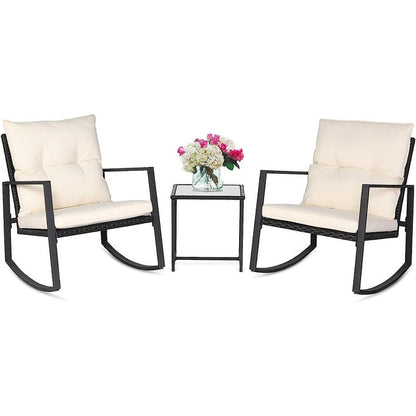 SUNCROWN 3-Piece Black Metal Outdoor Patio Rocking Bistro Set