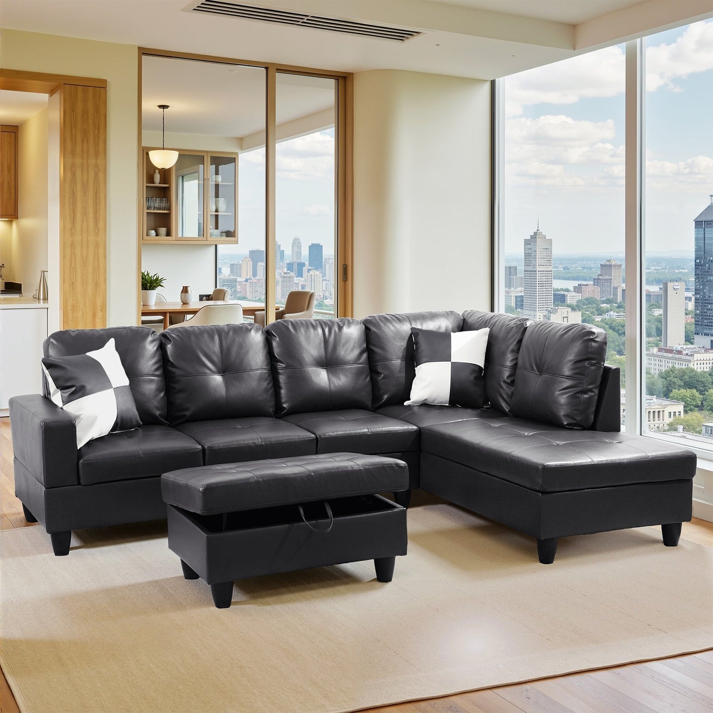 Semi PU Synthetic Leather 3-Piece Couch Living Room Sofa Set