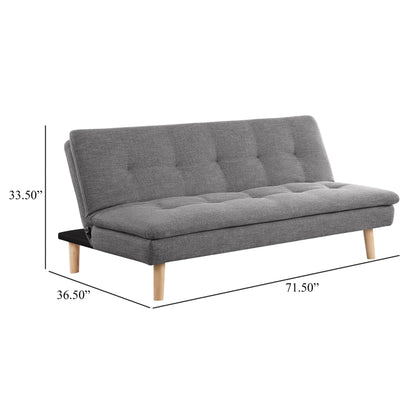 Siana Convertible Sofa Bed, Tufted Gray Fabric, Brown Wood, 72 Inch