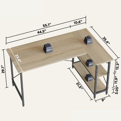 Small L Shaped Desk with Storage Shelves Corner Computer Desk