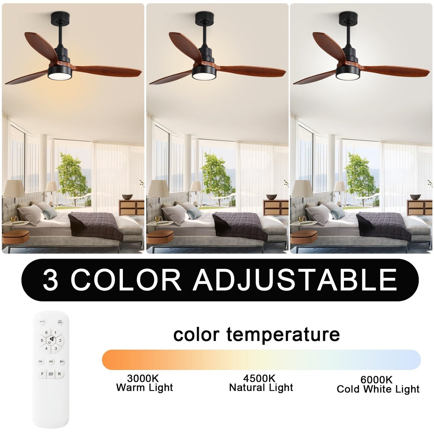 Sofucor 52 Indoor Wood Ceiling Fan Light with Remote, Integrated Light Optional
