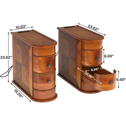 Solid Wood Chairside End Table, Two-Drawer Narrow Side Table Slim