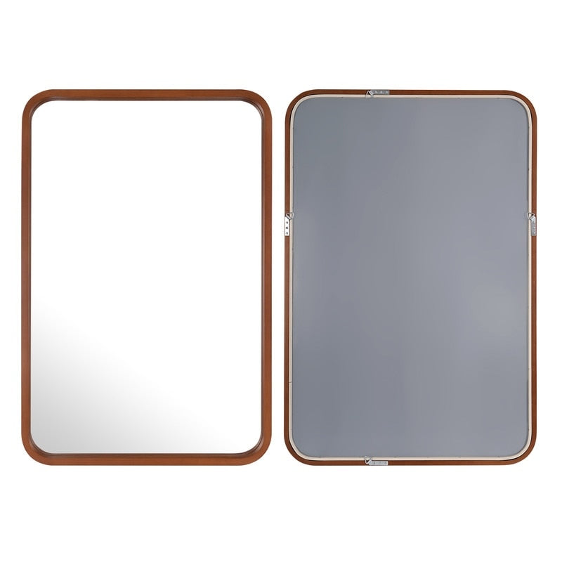Round Corner Rectangle Farm Wall Mirror with Solid Wood Frame