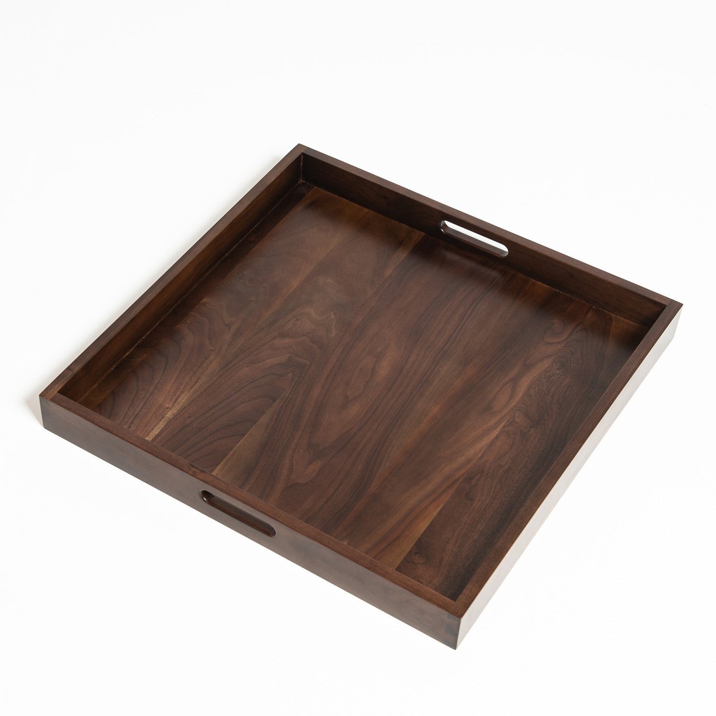 KINWELL Square Black Walnut Wood Serving Tray Ottoman Tray with Handles