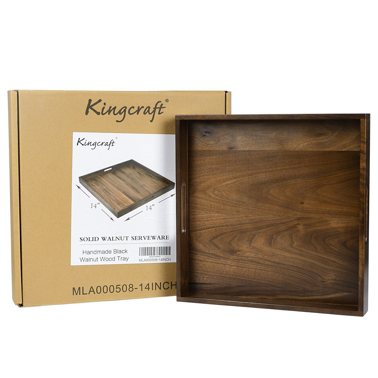 KINWELL Square Black Walnut Wood Serving Tray Ottoman Tray with Handles