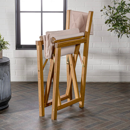 Theo Classic Mid-Century Outdoor Acacia Wood Foldable Diamond-Quilted Back Director Chair with Cushion, (Set of 2) by JONATHAN Y