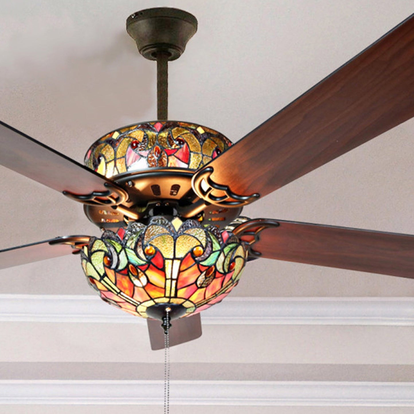 Tiffany Style Stained Glass Halston Ceiling Fan - Spice - 52L x 52W x 19H - 52L x 52W x 19H