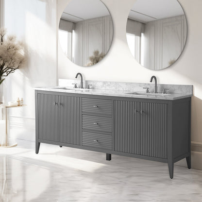 Vanity Art 72 Double Sink Bathroom Vanity Cabinet with Engineered Marble Top