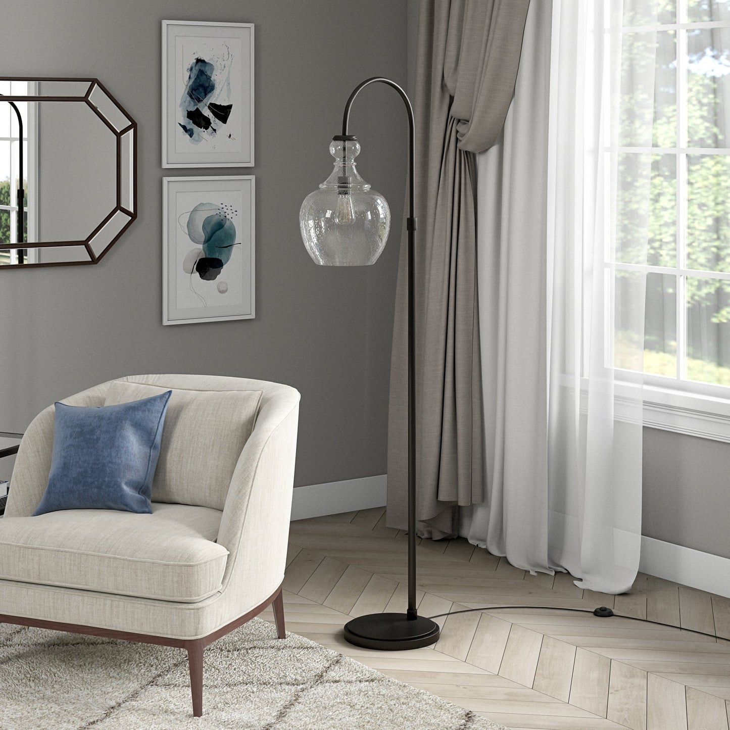 Verona Arc Floor Lamp with Glass Shade