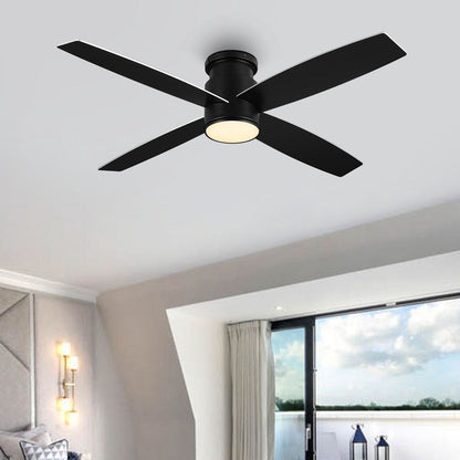 WINGBO 44/52 Inch Flush Mount DC Ceiling Fan with Lights and Remote, 4 Reversible Blades