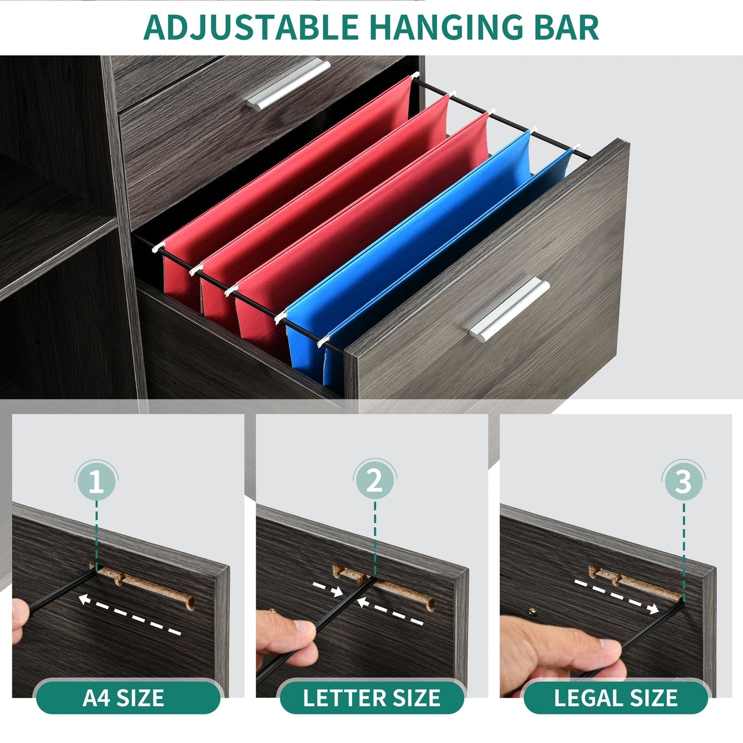 Wood File Cabinet with Charging Station Mobile Lateral Filing Cabinet Lockable Fits A4 Letter Legal Size Files